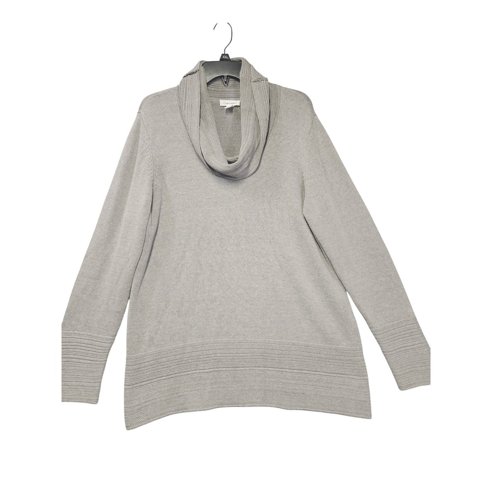 Calvin Klein Womens Gray Cowl Neck Textured Hem Knit Sweater XL RN54163